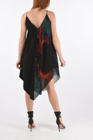 Midi Dress with Pleated Printed Details