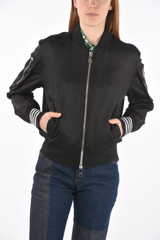 Front Zipped Multipocket Satin Bomber Jacket