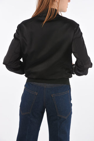 Front Zipped Multipocket Satin Bomber Jacket