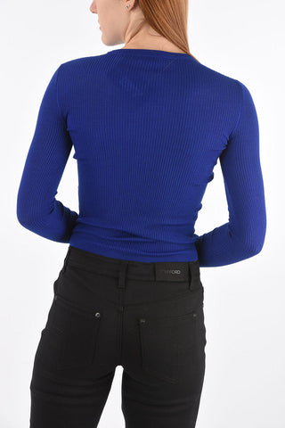 Crew Neck Ribbed Cashmere Blend Sweater