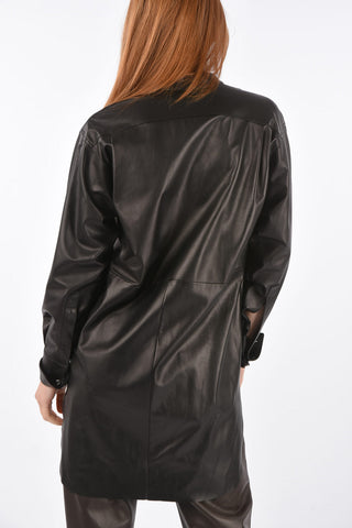 Mandarin Collar Side Split Leather Shirt