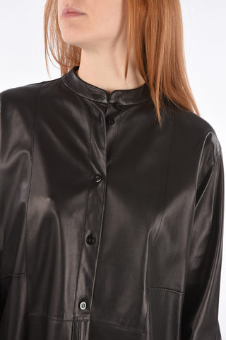 Mandarin Collar Side Split Leather Shirt
