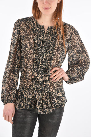 Floral Patterned Tuxedo Shirt with Mandarin Collar