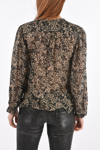 Floral Patterned Tuxedo Shirt with Mandarin Collar