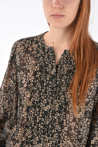 Floral Patterned Tuxedo Shirt with Mandarin Collar