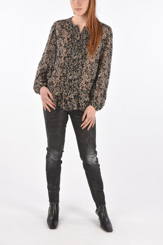 Floral Patterned Tuxedo Shirt with Mandarin Collar