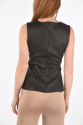 V Neck Sleeveless Leather Top