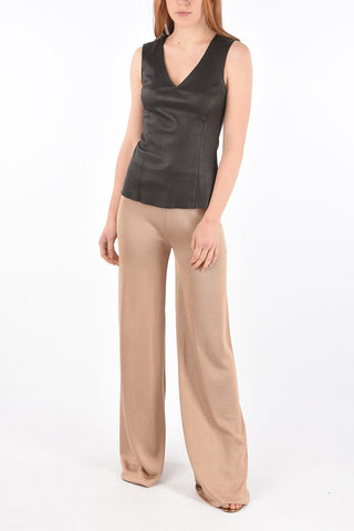 V Neck Sleeveless Leather Top