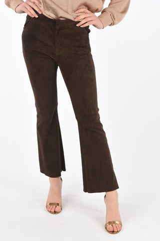 Suede Flared Pants with Hidden Fastening