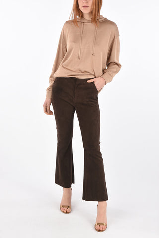 Suede Flared Pants with Hidden Fastening