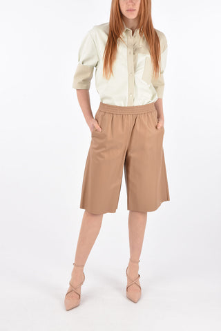 Leather Gaucho Pants with Elastic Waistband