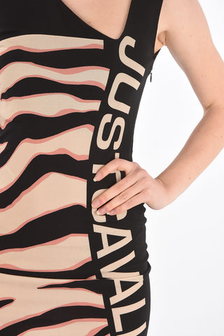 One-shoulder Zebra Patterned Dress with Side Logo