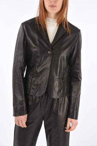 1 Button Flush Pocket Leather Blazer