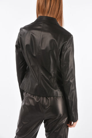 1 Button Flush Pocket Leather Blazer