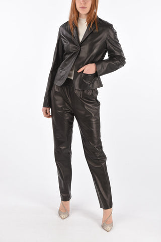 1 Button Flush Pocket Leather Blazer