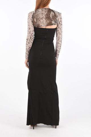 Asymmetric Neckline Maxi Dress with Mesh Sleeves