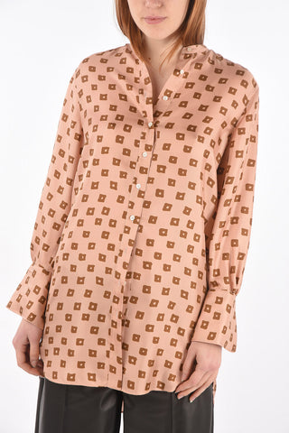 Camicia in Seta con Collo Coreano e Fantasia Geometrica
