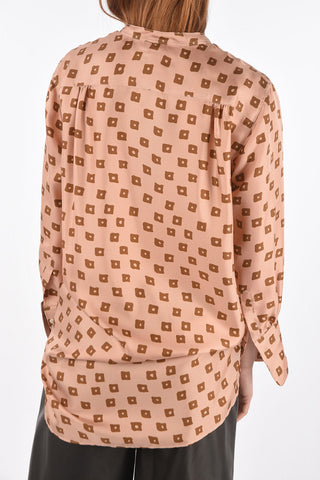 Geometric Patterned Silk Shirt with Mandarin Collar