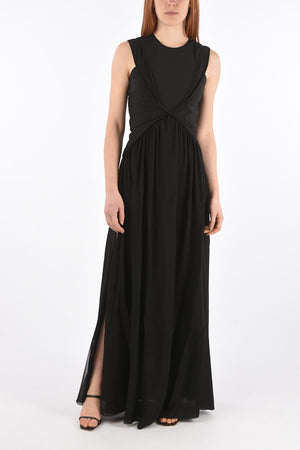 Draped Skirt Long Dress with Transparent Details