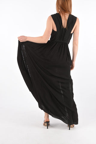 Draped Skirt Long Dress with Transparent Details