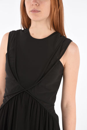 Draped Skirt Long Dress with Transparent Details