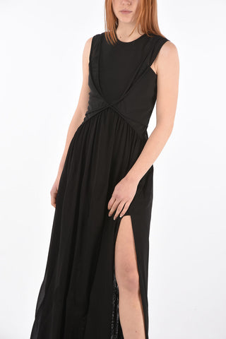 Draped Skirt Long Dress with Transparent Details