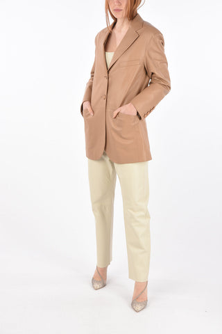Back Split Leather Long Blazer