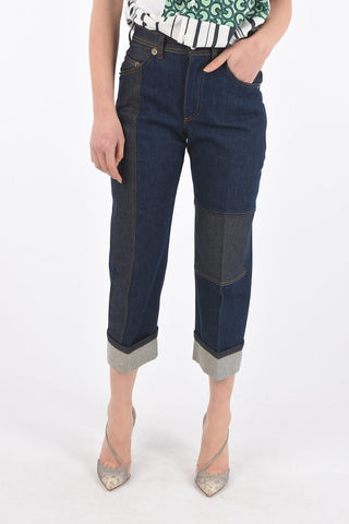 Jeans in Denim Bicolore con Risvolto