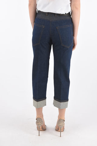 Jeans in Denim Bicolore con Risvolto