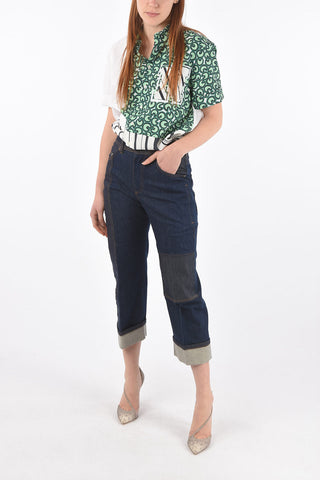 Jeans in Denim Bicolore con Risvolto
