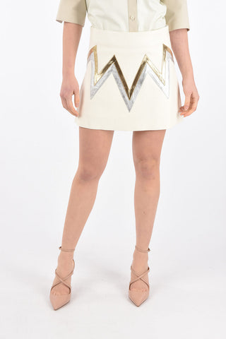 Side Splits Leather Miniskirt with Contrasting Applications