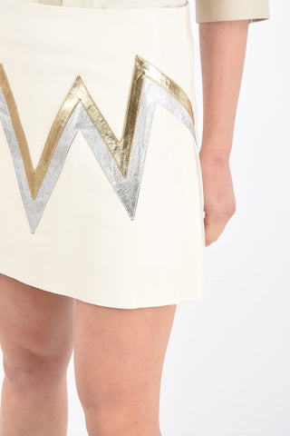 Side Splits Leather Miniskirt with Contrasting Applications