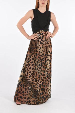 Animal Patterned Skirt Long Dress with Transparent Details