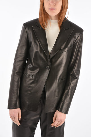 1 Button Peak Lapel Leather Blazer