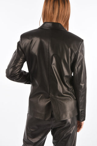 1 Button Peak Lapel Leather Blazer