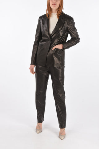 1 Button Peak Lapel Leather Blazer