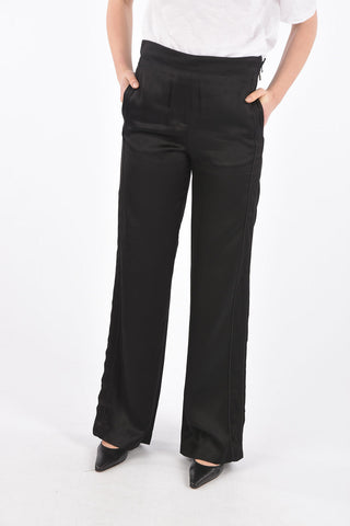 Side Zipped Jacquard Satin Palazzo Pants