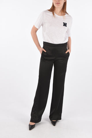 Side Zipped Jacquard Satin Palazzo Pants