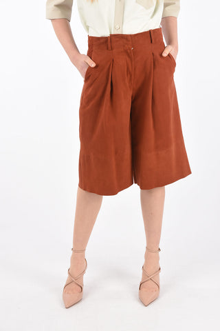 Single-pleated Suede Gaucho Pants