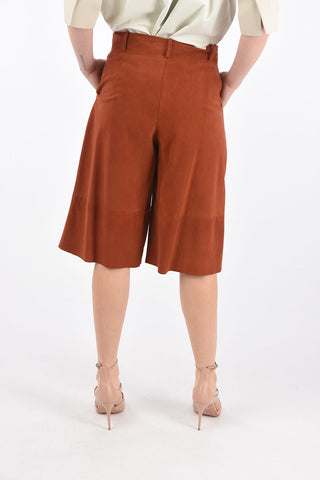 Single-pleated Suede Gaucho Pants