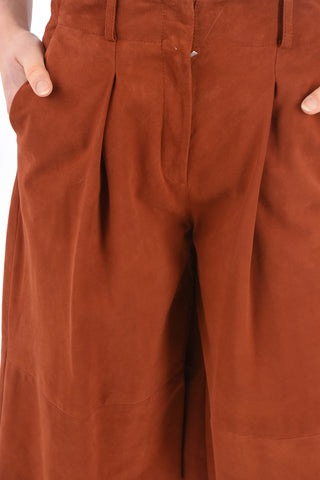 Single-pleated Suede Gaucho Pants