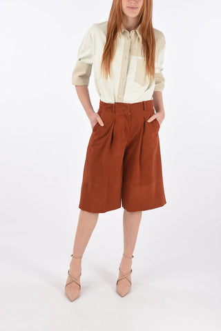 Single-pleated Suede Gaucho Pants
