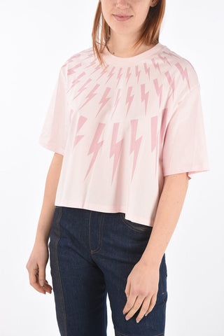 T-Shirt Crop FAIR ISLE THUNDERBOLT in Cotone
