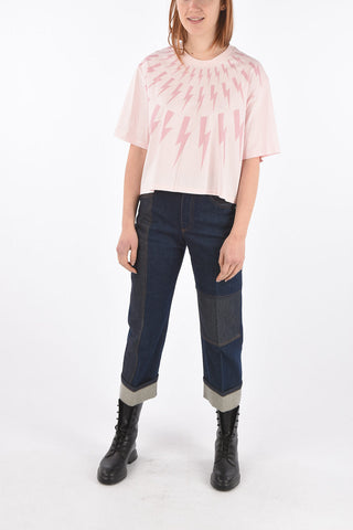 T-Shirt Crop FAIR ISLE THUNDERBOLT in Cotone