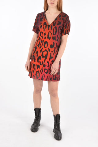 Short-sleeved V Neck Leopard Dress