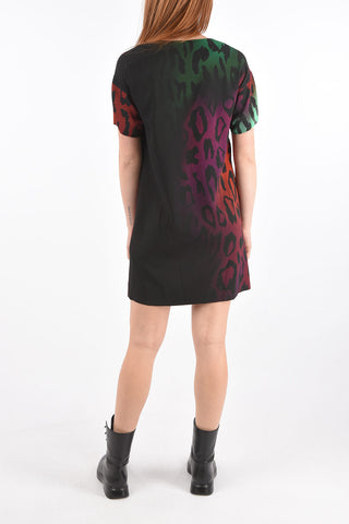 Short-sleeved V Neck Leopard Dress