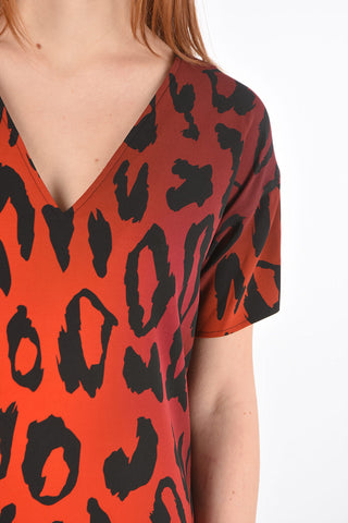 Short-sleeved V Neck Leopard Dress