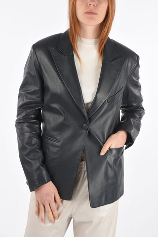 1 Button Peak Lapel Leather Blazer