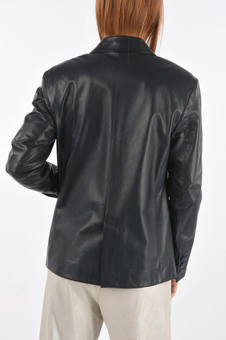 1 Button Peak Lapel Leather Blazer
