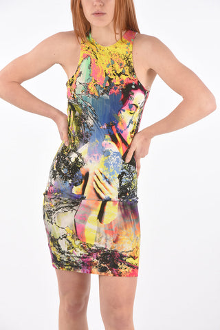 Abstract Patterned Multicolor Stretch Sheath Dress